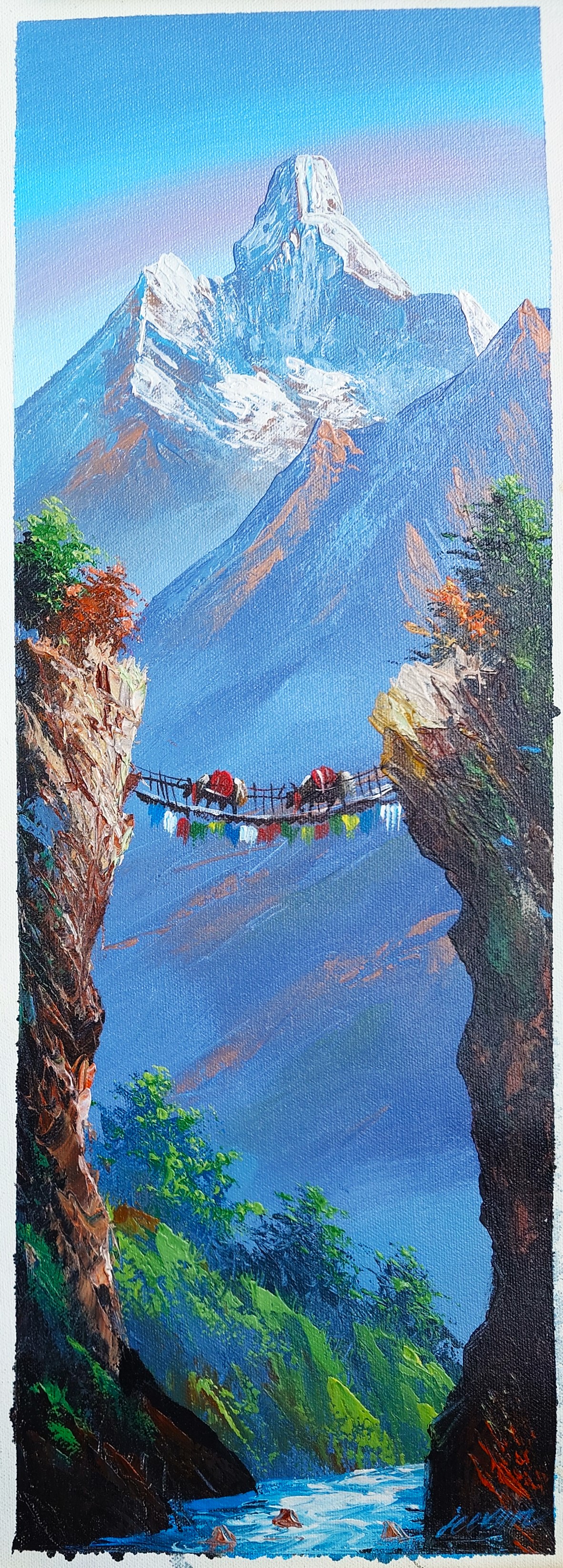 Yaks crossing Bridge in Mt Ama Dablam