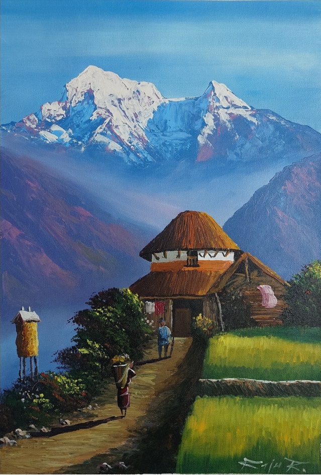 Village Hut with View of the Himalayas